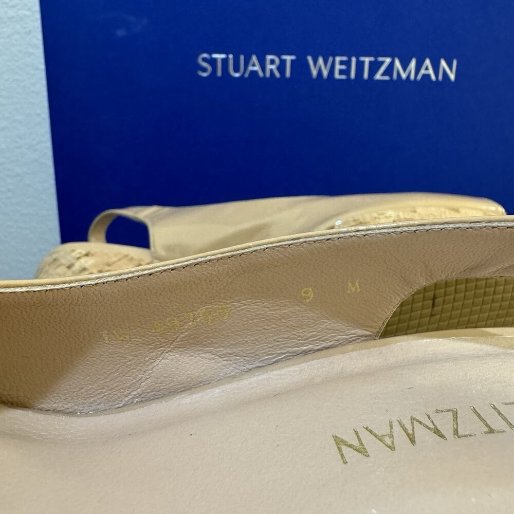 STUART WEITZMAN AUTH $399 Women Beige Patent Leather Jean Wedge Sandals Size 9 M - Picture 16 of 16
